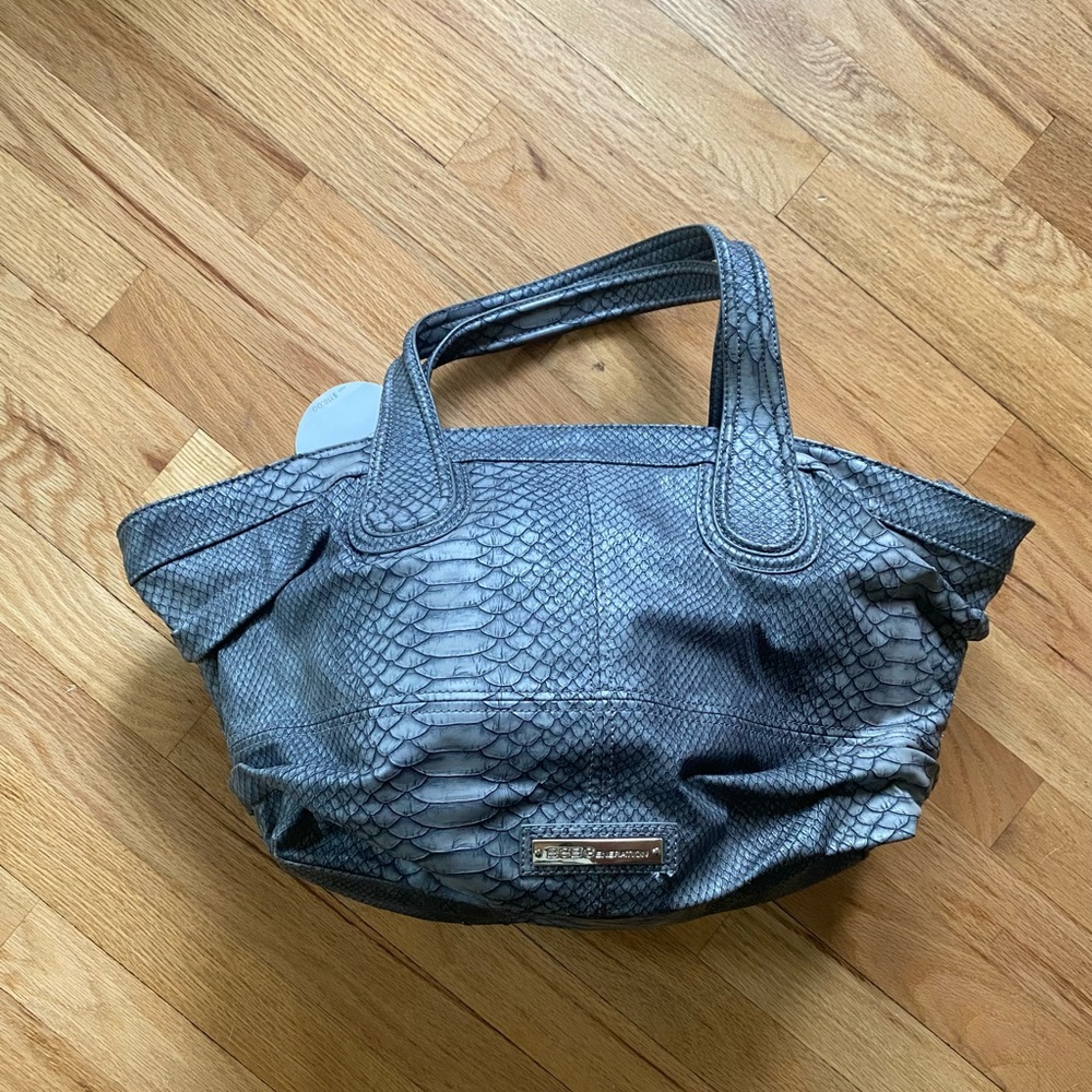 BCBG Gray Snakeskin Zippered Tote Bag